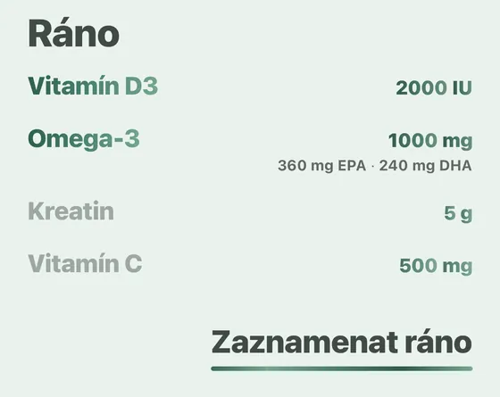 Obrazovka Domů v Dávce: ranní doplňky a tlačítko Zaznamenat ráno