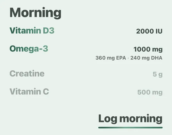 Davka Home screen: morning supplements and the Log morning button
